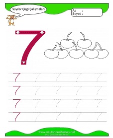 7 Rakamı Çizgi Çalışmaları Çalışma Sayfaları